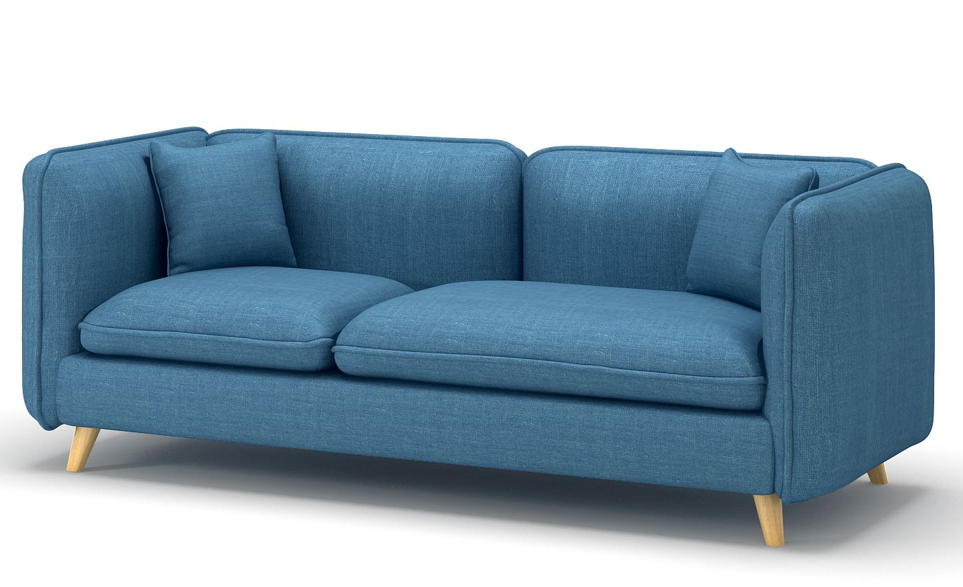 Contemporary Grade B Blue Linen Effect & Light Oak 2 Seater Fabric Sofa RRP £550