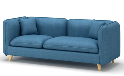 Contemporary Grade B Blue Linen Effect & Light Oak 2 Seater Fabric Sofa RRP £550