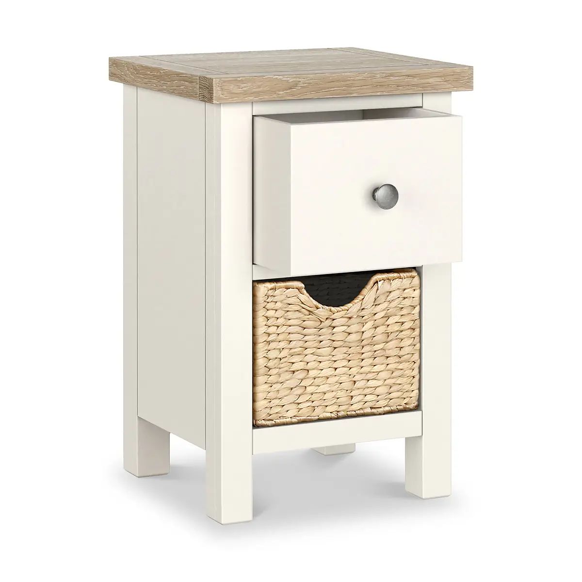 ROS-OUT-00906 Grade-B Roseland Furniture Farro Coconut White & Oak Basket Slim Bedside Table RRP £90.00