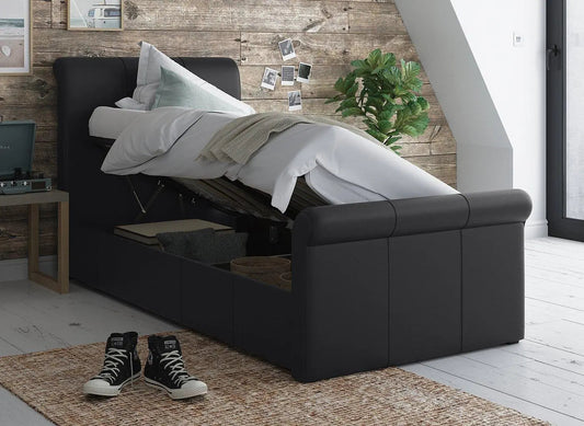 DRE-BED-00200 Grade-B Dreams Wilson Black Faux Leather Single Ottoman Storage Bed Frame RRP £549.00