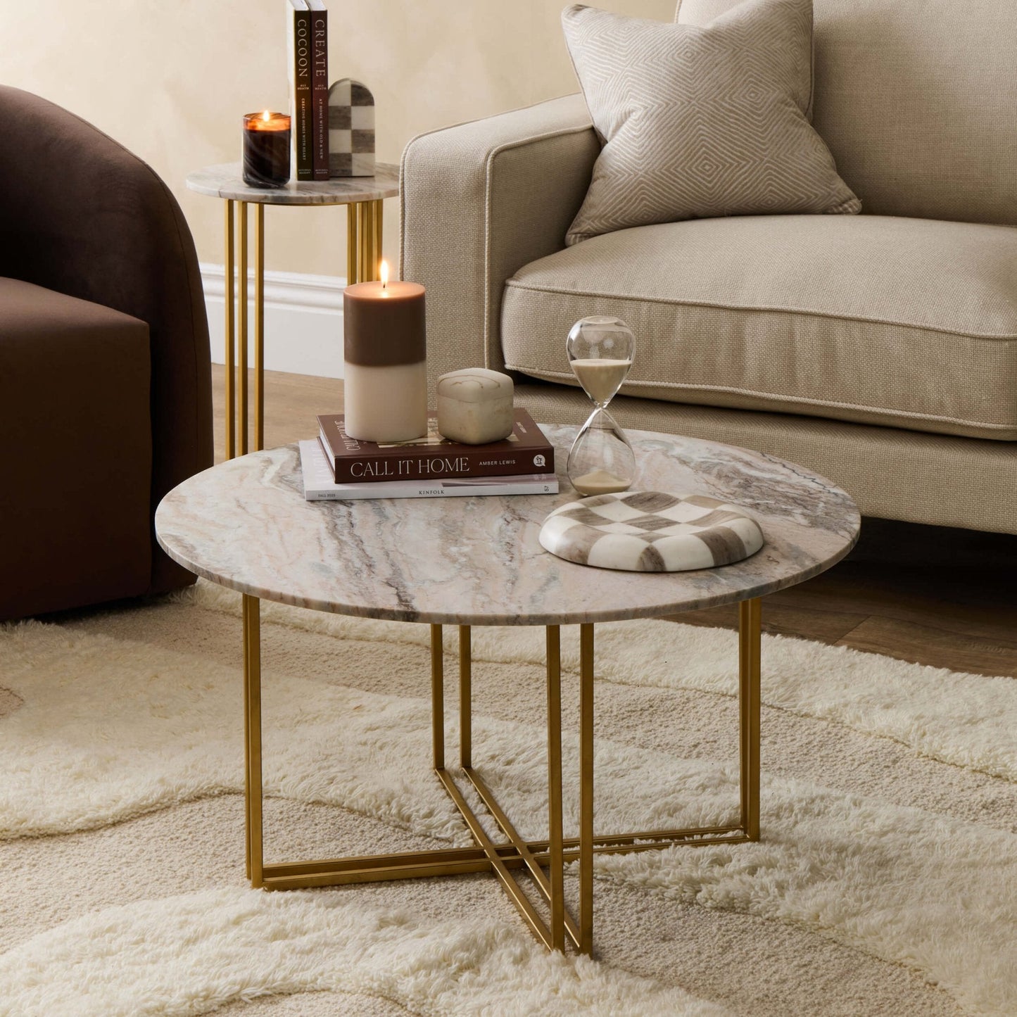 DUS-CC2-05226 Grade-BER Dusk Leana Marble & Brass Round Coffee Table RRP £259.00