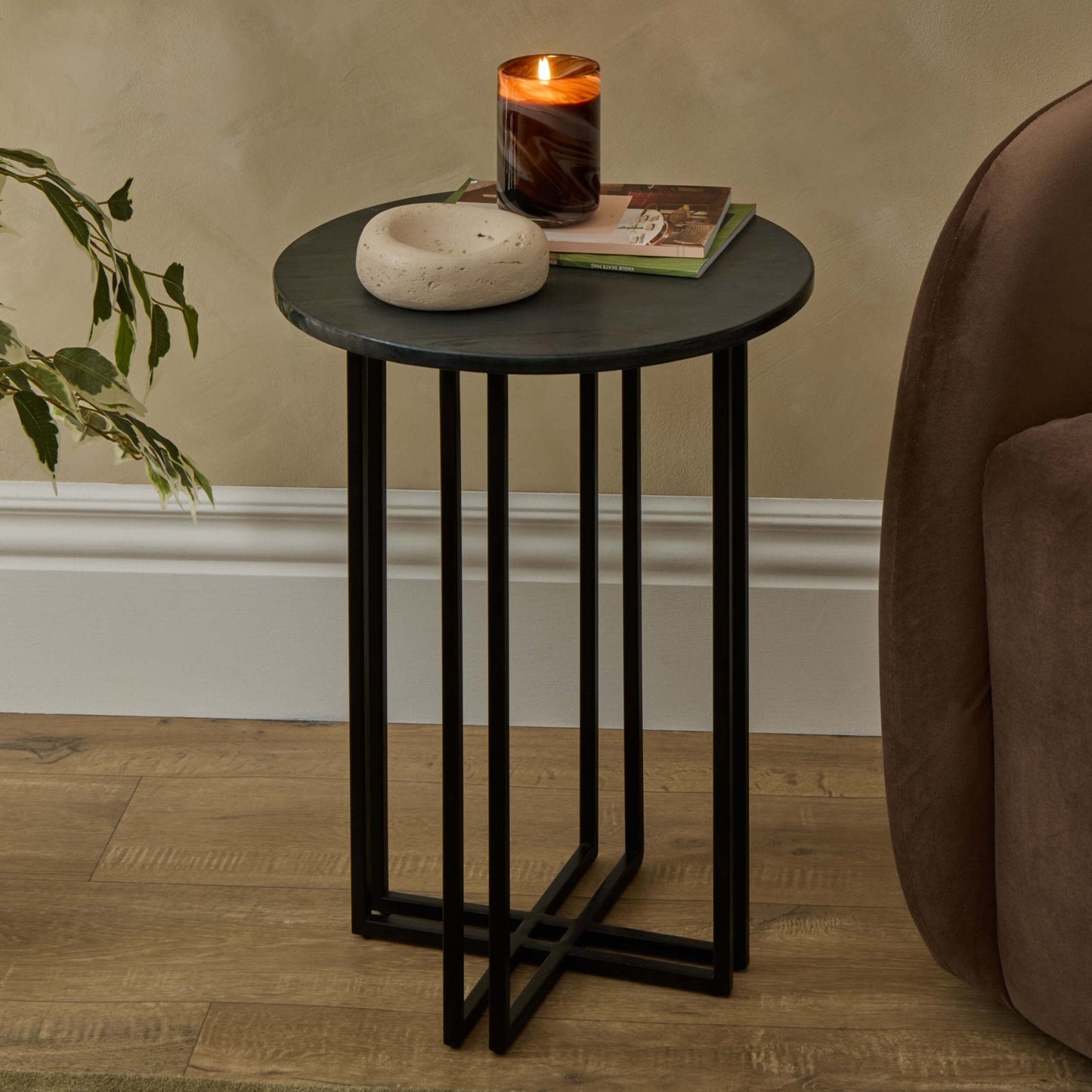 DUS-CC2-06527 Grade-B Dusk Leana Round Side Table - Dark Marble RRP £84.00