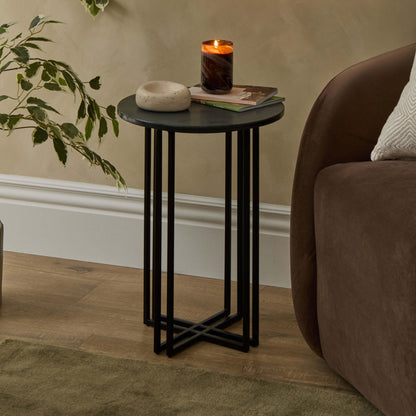 DUS-CC2-06527 Grade-B Dusk Leana Round Side Table - Dark Marble RRP £84.00