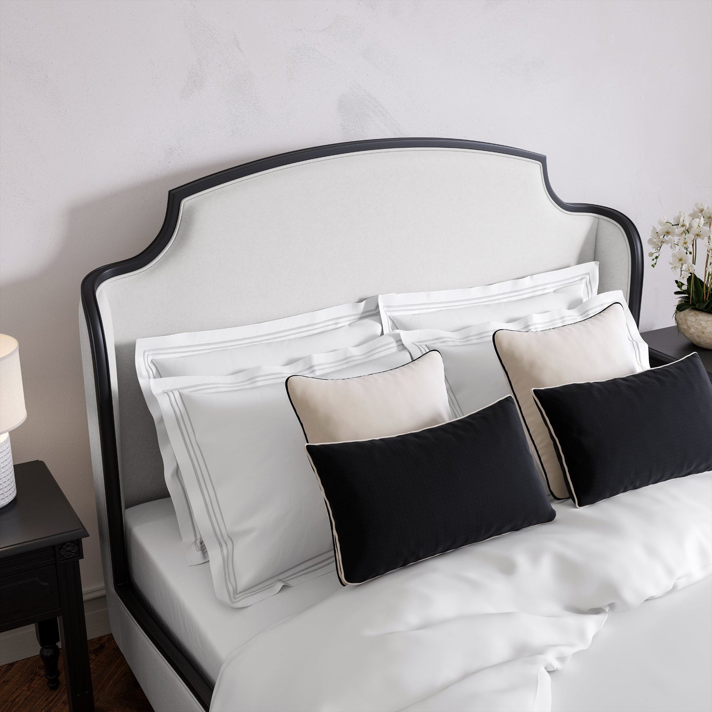 Feather & Black Grade B Evangeline Natural Linen Look & Black King Size Bed RRP £1899