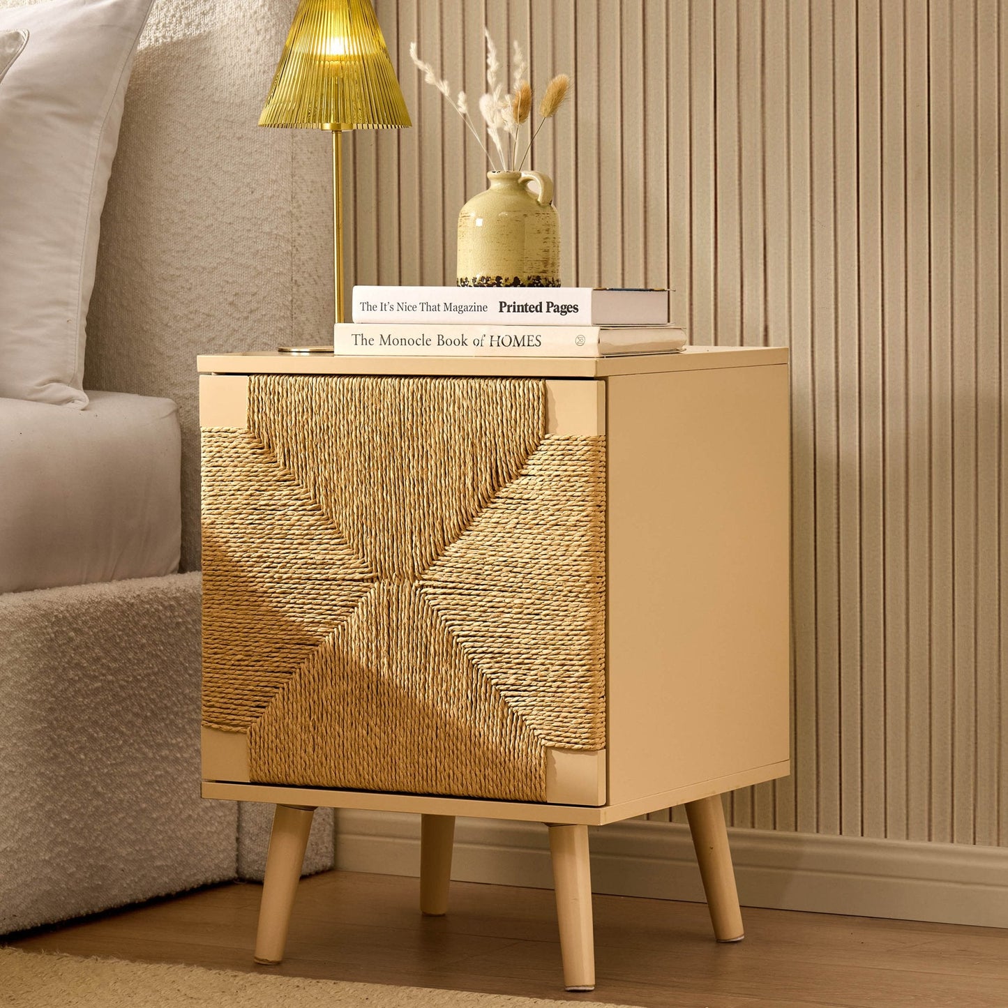 DUS-CC2-06646 Grade-B Dusk Lottie Woven Bedside Table with Door - Sand RRP £79.00