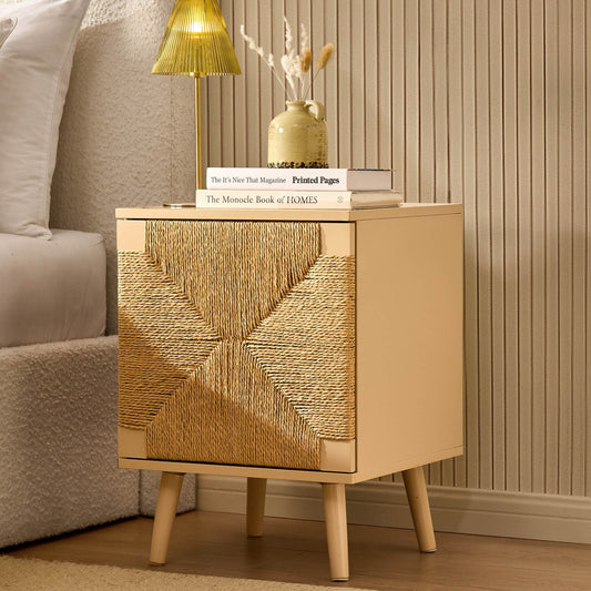 DUS-CC2-06646 Grade-B Dusk Lottie Woven Bedside Table with Door - Sand RRP £79.00