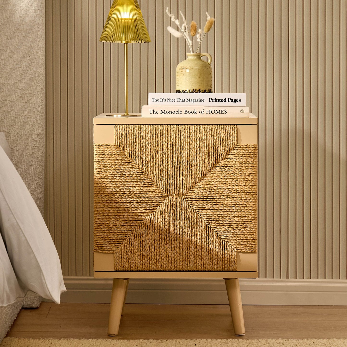 DUS-CC2-06646 Grade-B Dusk Lottie Woven Bedside Table with Door - Sand RRP £79.00