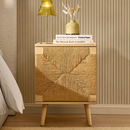 DUS-CC2-06646 Grade-B Dusk Lottie Woven Bedside Table with Door - Sand RRP £79.00