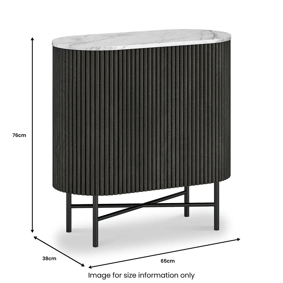 Roseland Grade B Furniture Milo Black Mango Wood & Marble Fluted Mini Sideboard RRP £535
