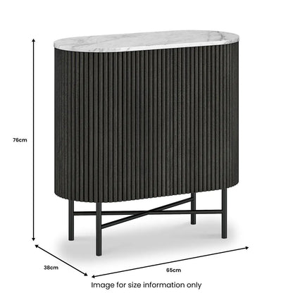 Roseland Grade B Furniture Milo Black Mango Wood & Marble Fluted Mini Sideboard RRP £535