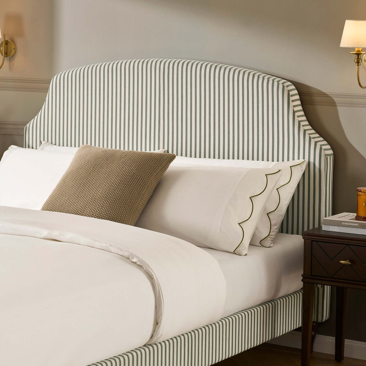 Dusk Surrey Grade B Sage Stripe Linen Look King Size Bed Frame RRP £329
