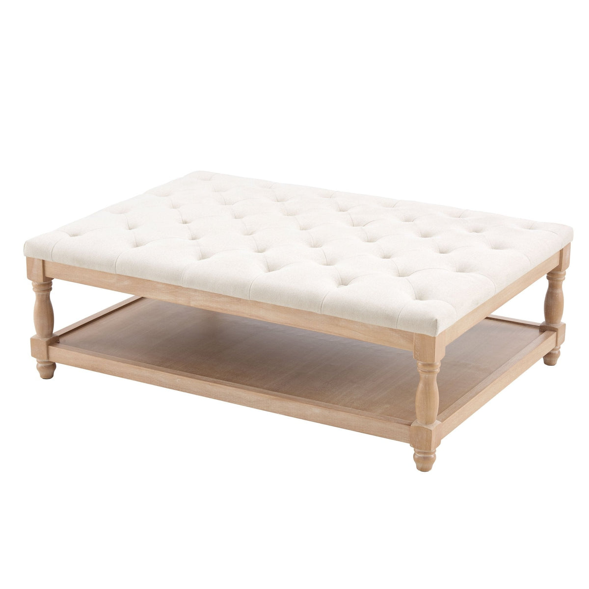 DUS-CC2-06745 Grade-B Dusk Knaresborough Button Back Coffee Table Pouffe - Cream Linen RRP £179.00