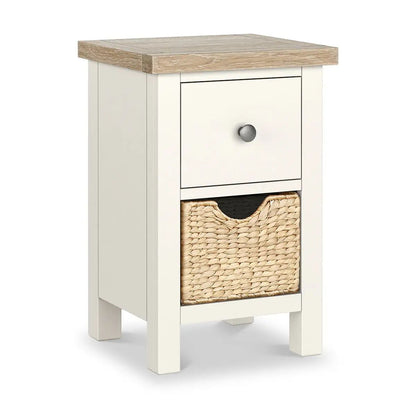 ROS-OUT-00906 Grade-B Roseland Furniture Farro Coconut White & Oak Basket Slim Bedside Table RRP £90.00