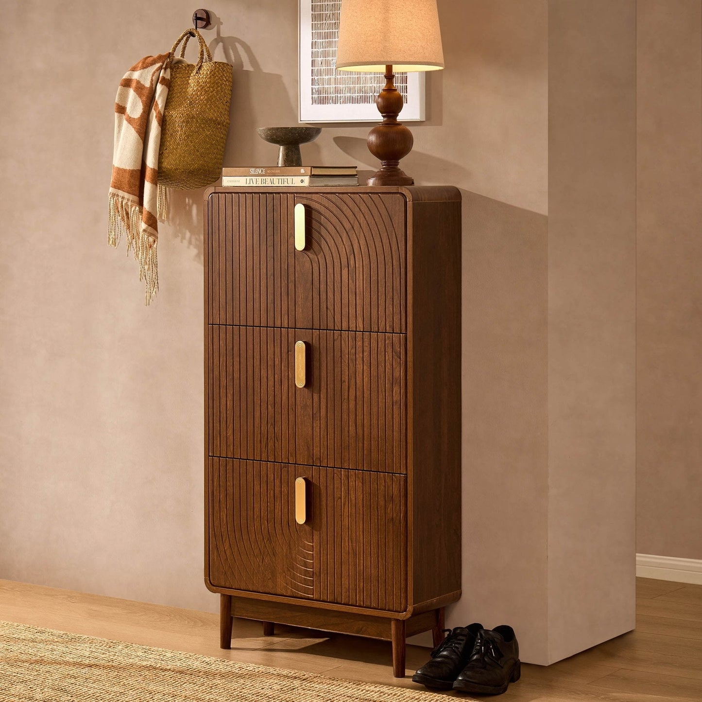 DUS-CC2-06648 Grade-B Dusk Marnie Walnut Shoe Storage Unit RRP £189.00