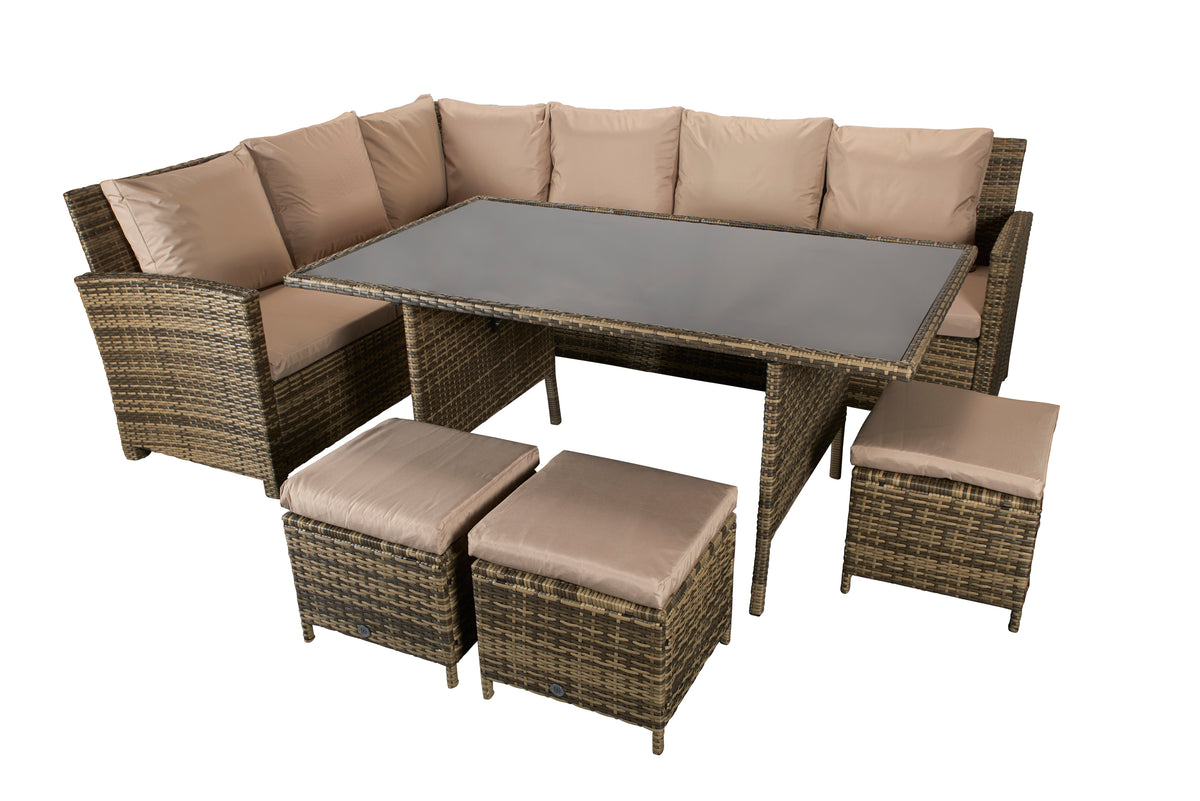 Signature Weave Grade New Charlotte Truffle Brown Outdoor Corner Dining Sofa Set RRP £1212