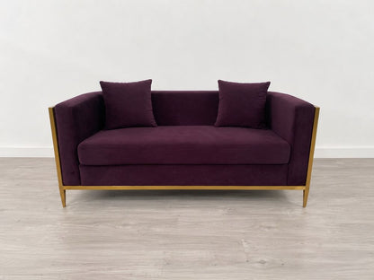 Contemporary Grade B Curved Aubergine Velvet & Brushed Gold 2 Seater Sofa RRP £650