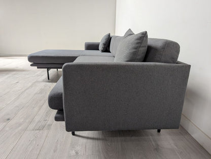 Mid-Century Grade B Modern Dark Grey 3 Seater Left Hand Chaise Corner Sofa RRP £1200