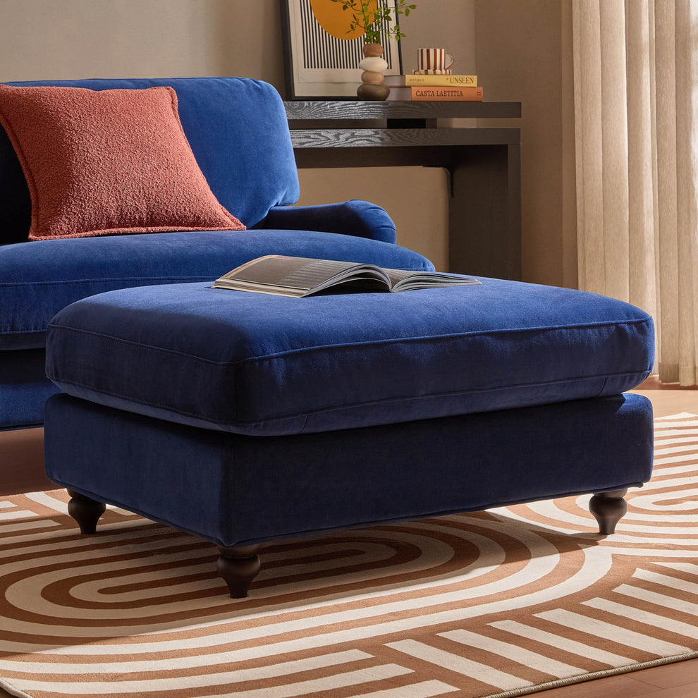DUS-CC2-07638 Grade-C0 Dusk Hampshire Royal Blue Velvet Pouffe RRP £199.00