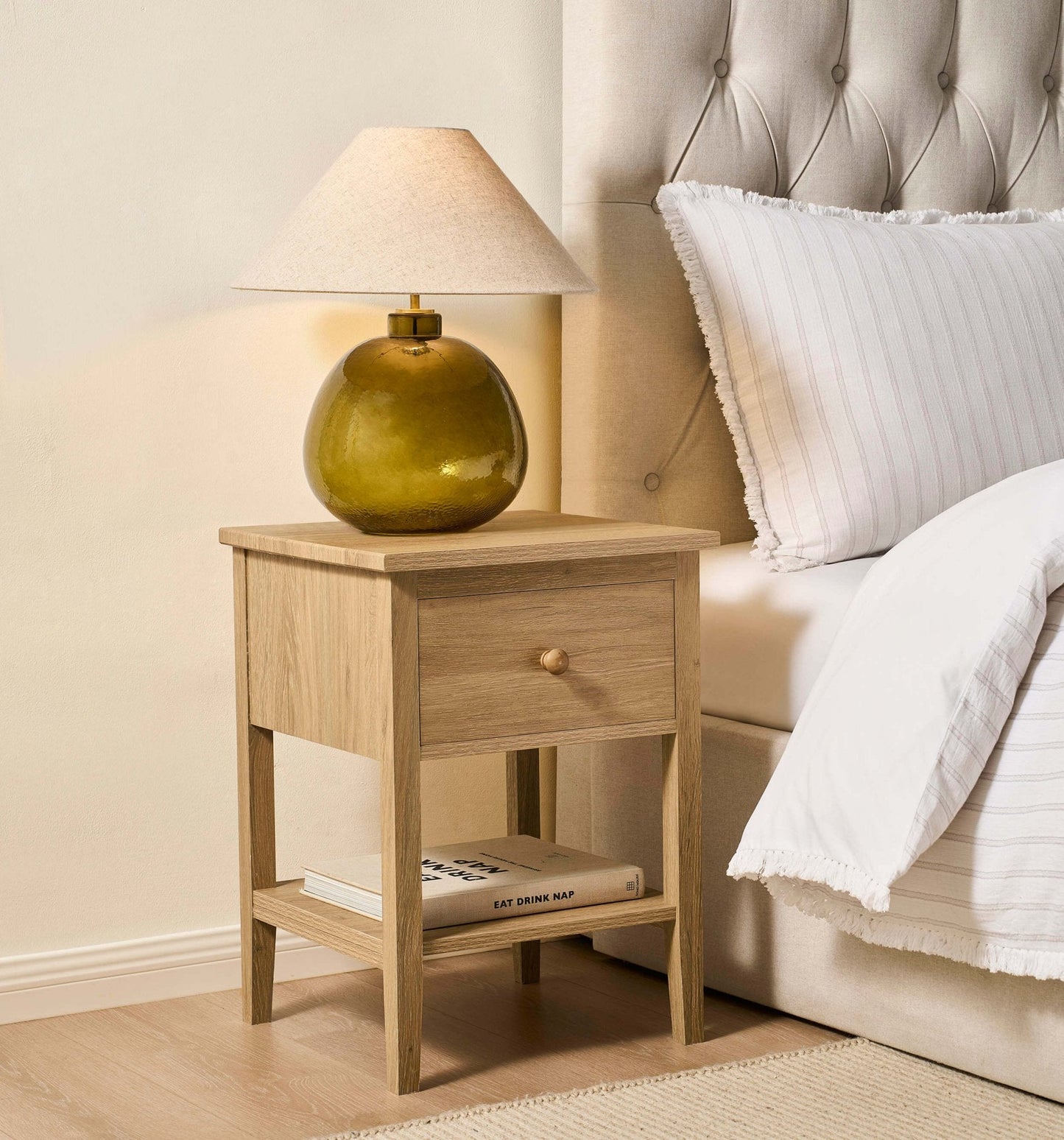 DUS-CC2-02463 Grade-B Dusk Nell 1 Drawer Nightstand - Light Wood RRP £79.00