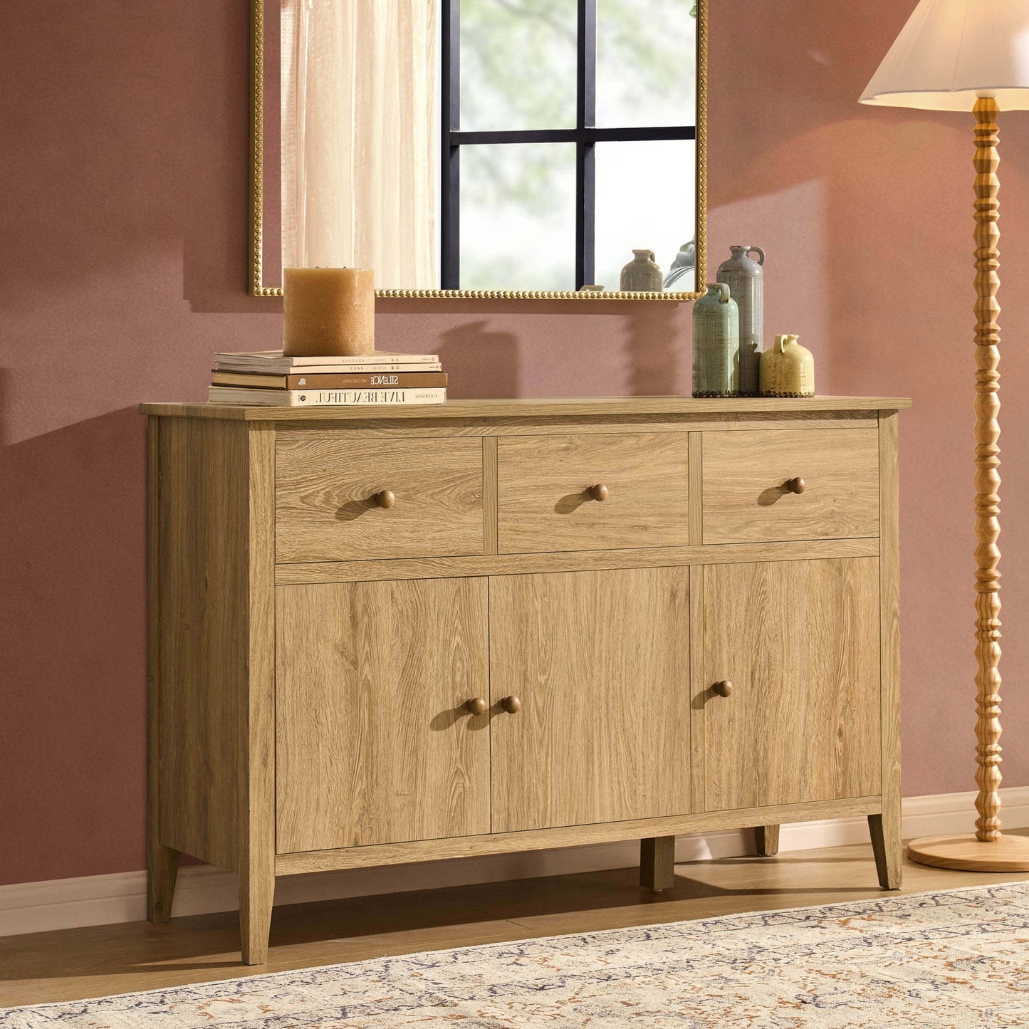 DUS-CC2-06657 Grade-B Dusk Nell 3 Door Sideboard with Drawers - Light Wood RRP £186.00