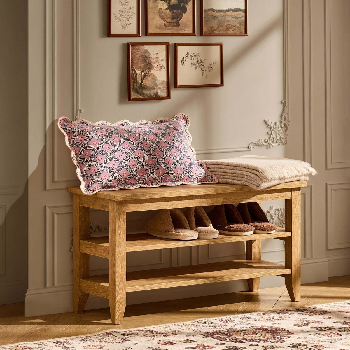 DUS-CC2-08315 Grade-B Dusk Nell Shoe Storage Bench - Light Wood RRP £69.00