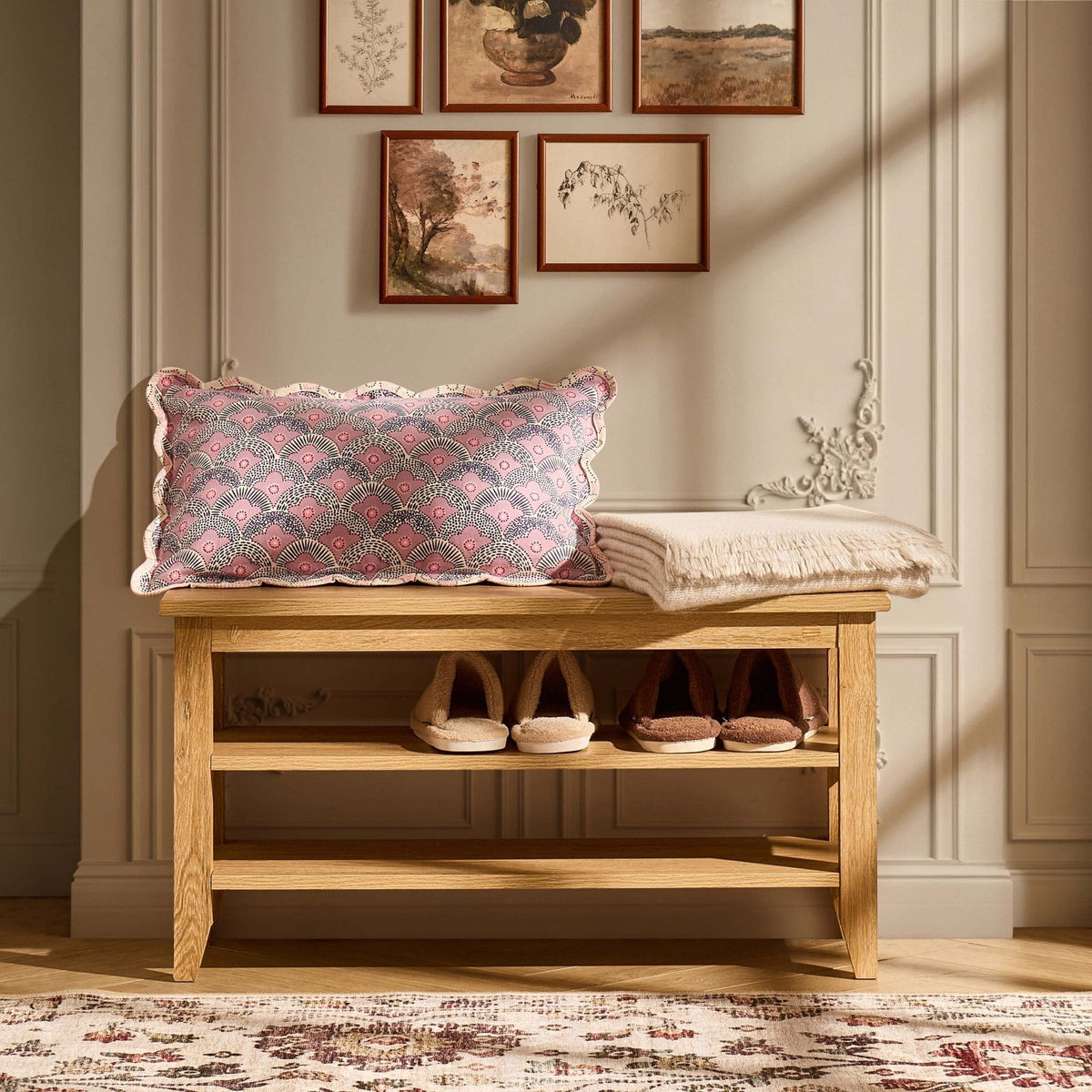 DUS-CC2-08315 Grade-B Dusk Nell Shoe Storage Bench - Light Wood RRP £69.00