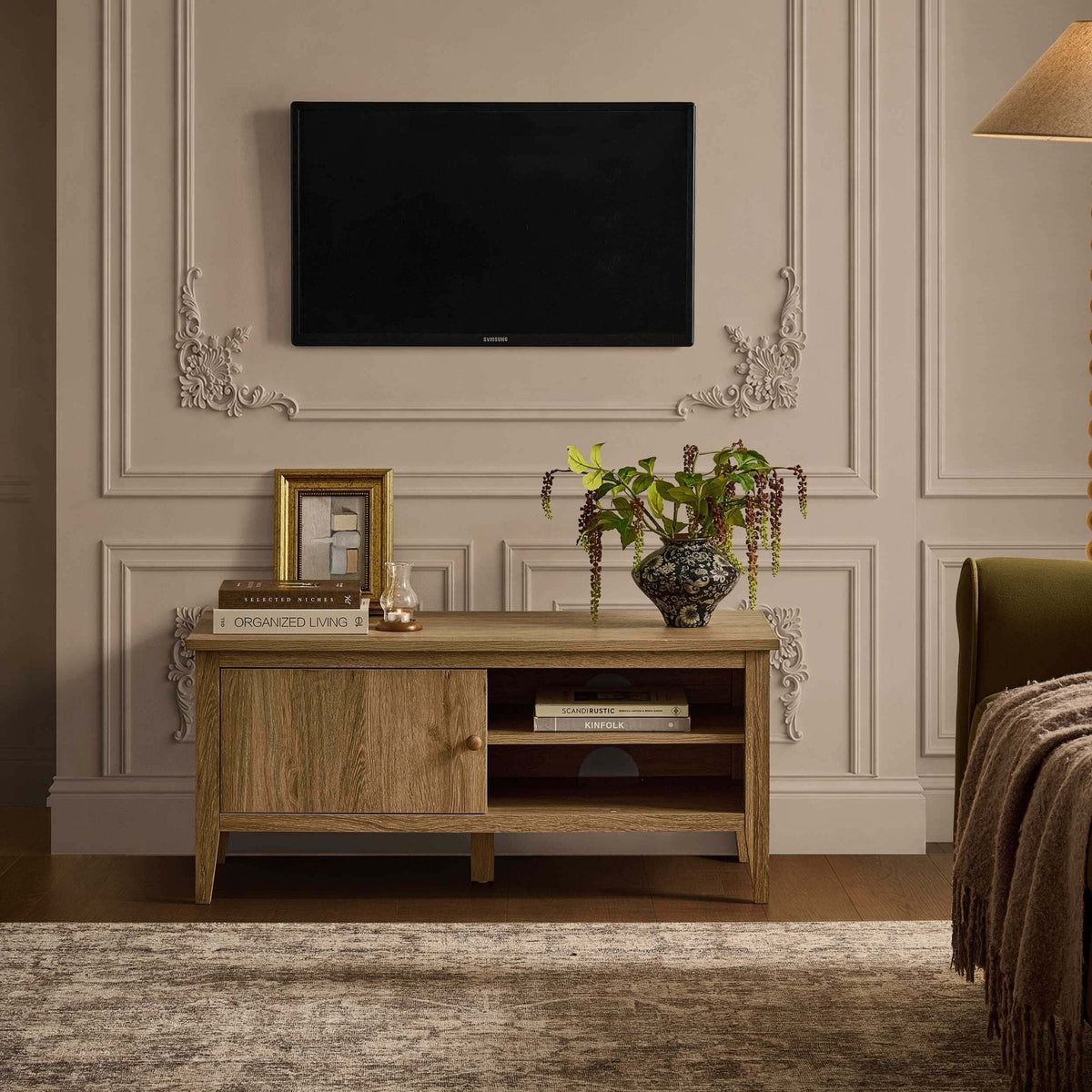 DUS-CC2-08603 Grade-B Dusk Nell Space Saving TV Unit (100cm) - Light Wood RRP £89.00