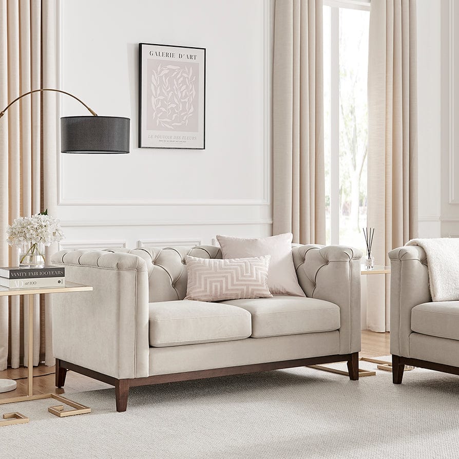 Dusk Chesterfield Grade B Stone Matte Velvet 2 Seater Sofa RRP £479