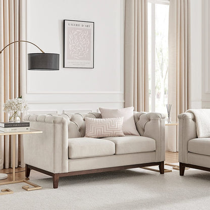 Dusk Chesterfield Grade B Stone Matte Velvet 2 Seater Sofa RRP £479