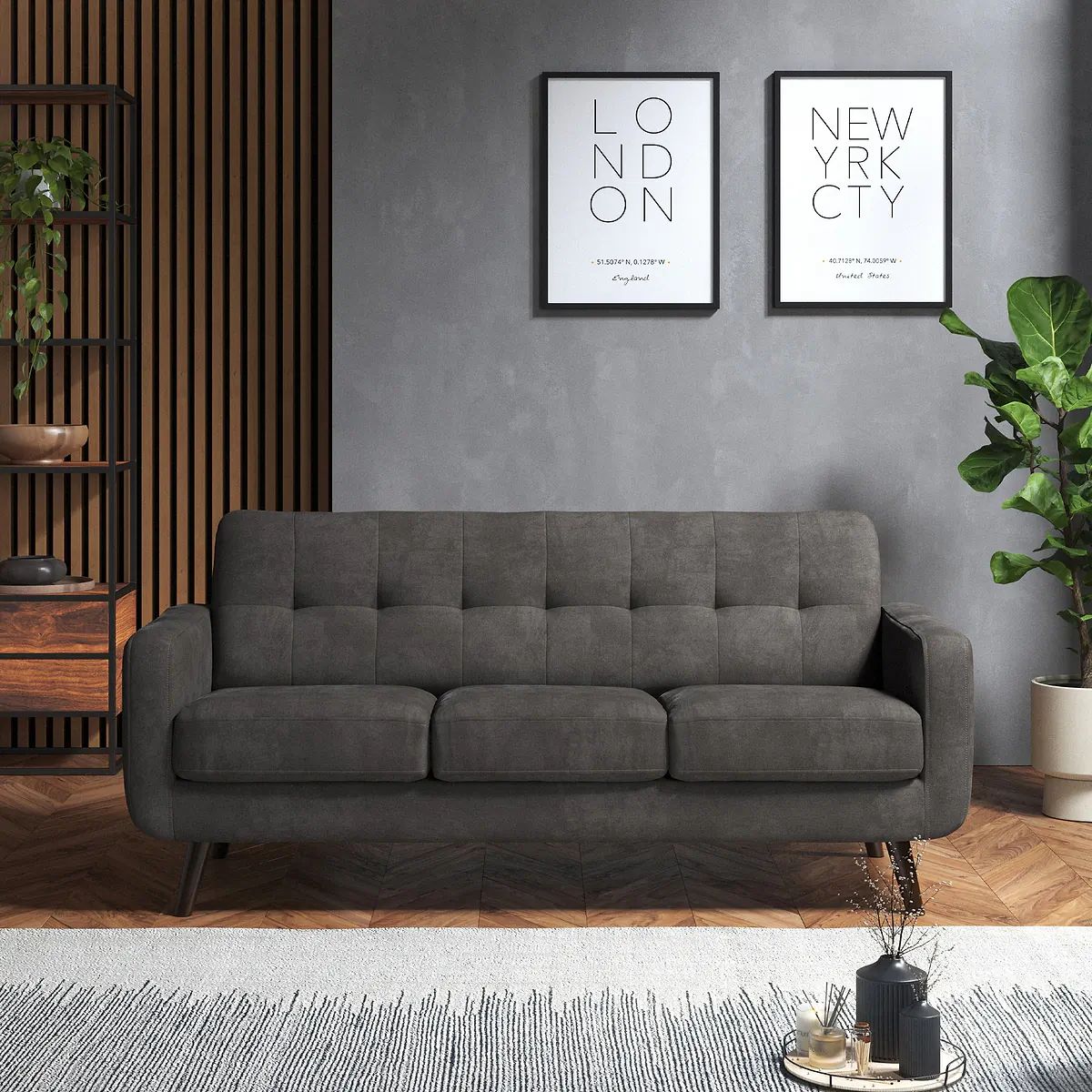 Roseland Grade B Furniture Morgan Graphite Grey Microfiber Blend 3 Seater Sofa RRP £500