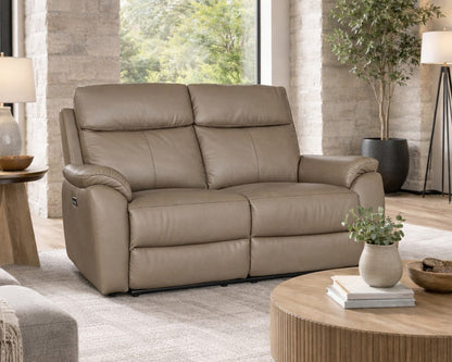 Aspire Kingsmere Grade B Mushroom Leather 2 Seater Power Recliner Sofa RRP £1500