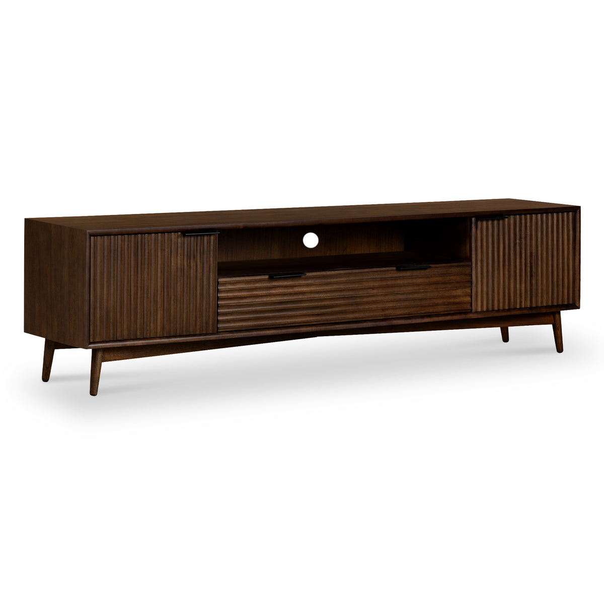 Roseland Grade B Furniture Oskar Walnut Stained Acacia Wide Grooved TV Stand RRP £390