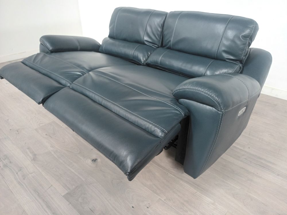 Oak Furniture Land Grade B Austin Blue Leather 3 Seater Electric Recliner Sofa RRP £1900