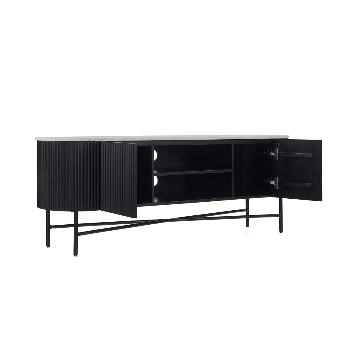 Roseland Grade B Furniture Milo Black Mango Wood & White Marble Fluted TV Stand RRP £750