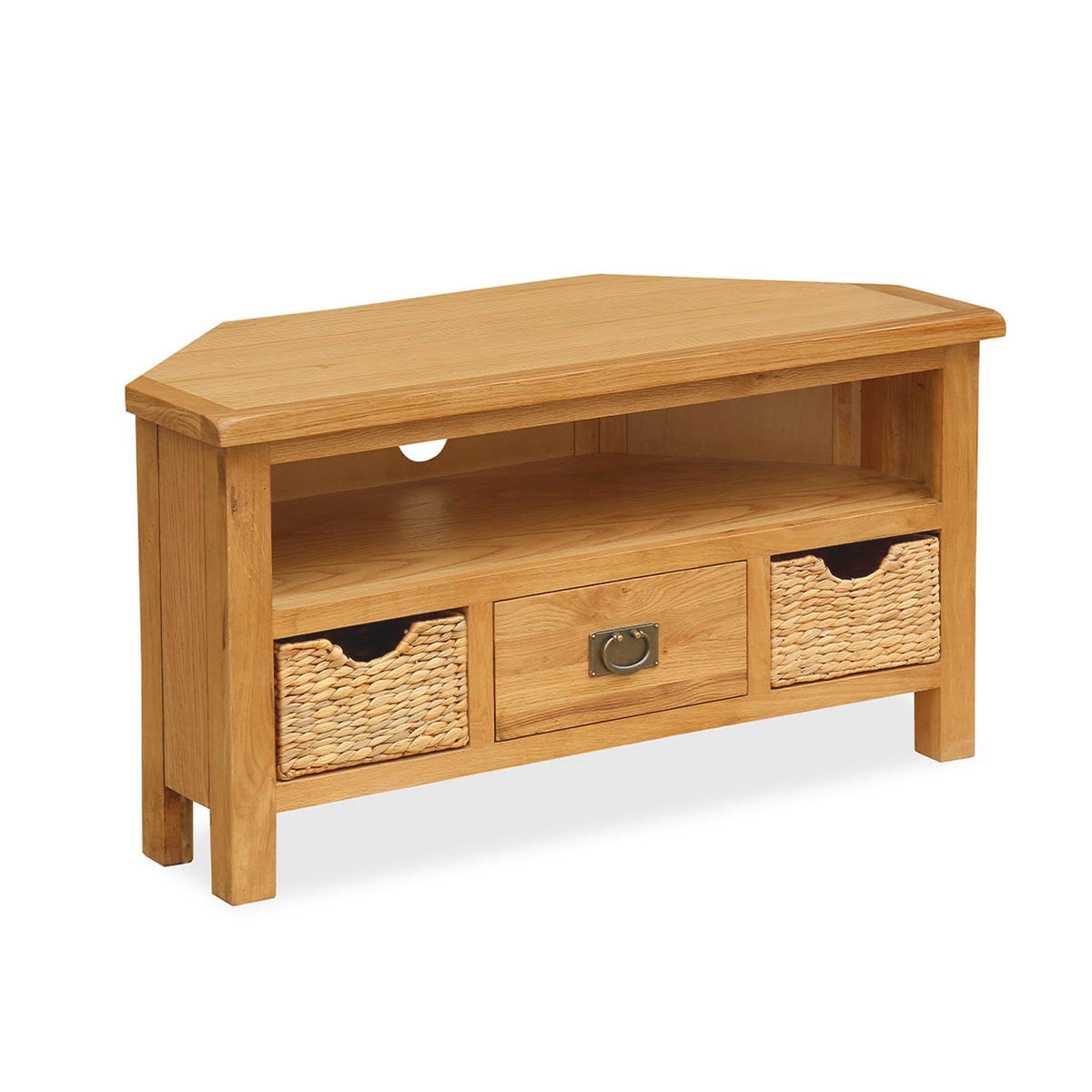 Roseland Grade B Furniture Surrey Oak Corner TV Stand with Baskets RRP £225