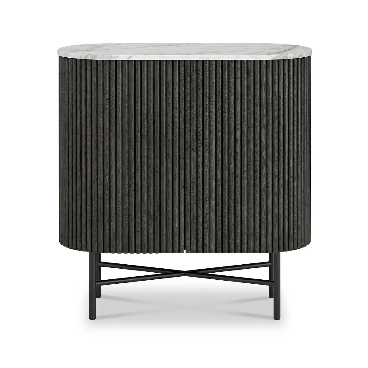 Roseland Grade B Furniture Milo Black Mango Wood & Marble Fluted Mini Sideboard RRP £535