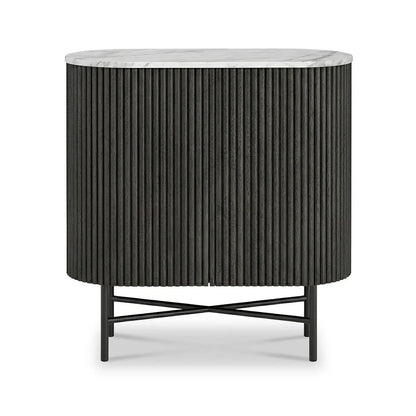Roseland Grade B Furniture Milo Black Mango Wood & Marble Fluted Mini Sideboard RRP £535
