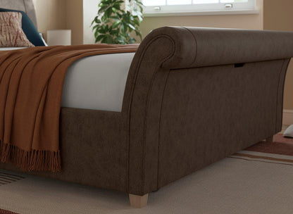 Dreams Grade B Delaware Brown Faux Leather King Size Sleigh Storage Bed Frame RRP £799