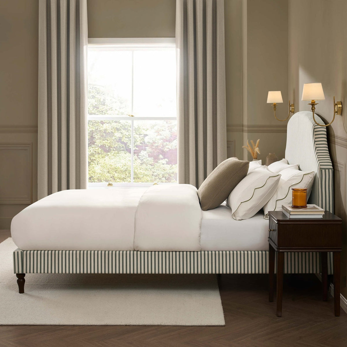 Dusk Surrey Grade B Sage Stripe Linen Look King Size Bed Frame RRP £329