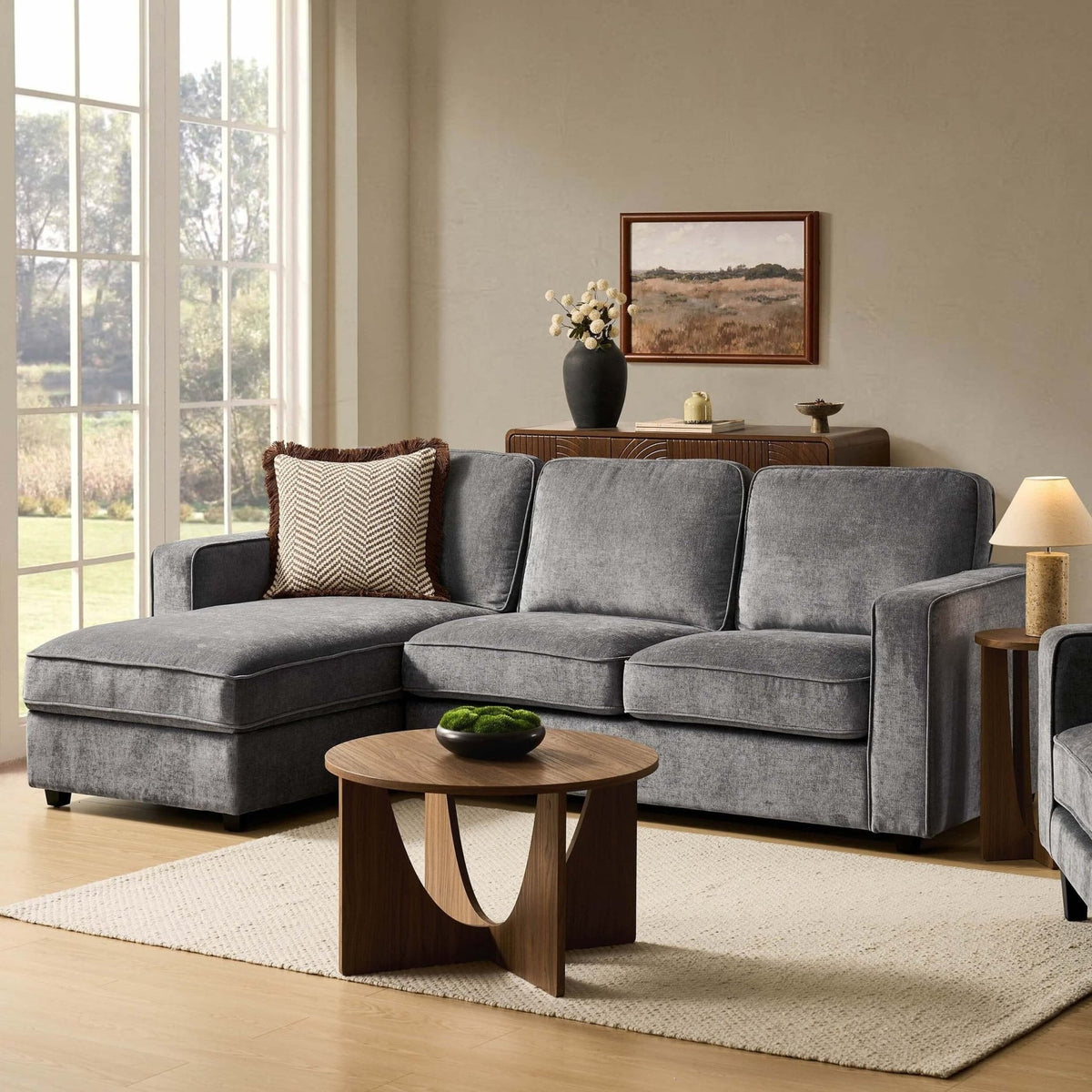 Dusk Soho Grey Grade B Chenille Left Hand Storage Chaise Sofa RRP £859