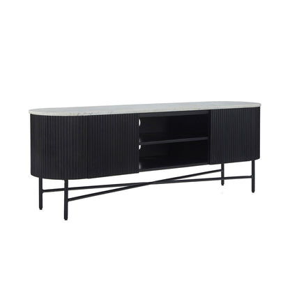 Roseland Grade B Furniture Milo Black Mango Wood & White Marble Fluted TV Stand RRP £750