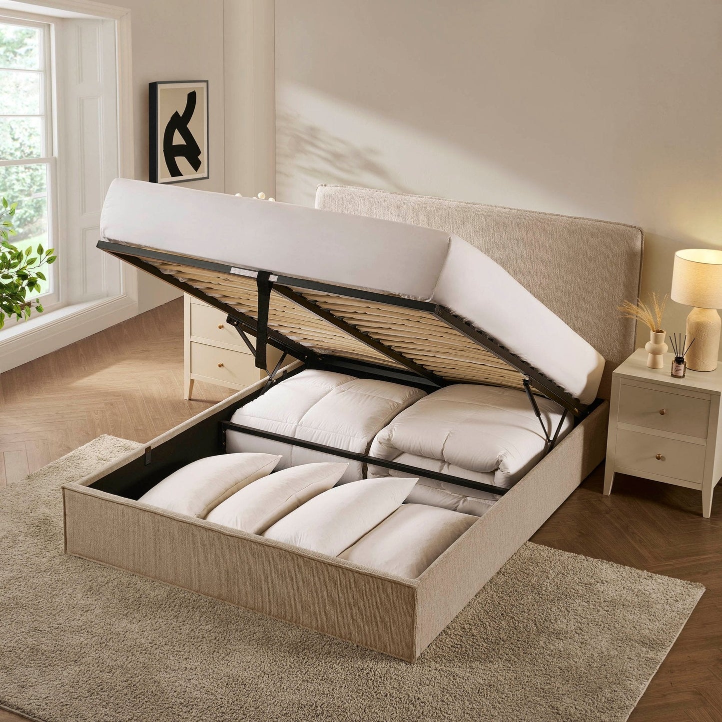 DUS-CC2-06480 Grade-B Dusk Oslo Double Ottoman Storage Bed - Textured Oatmeal RRP £319.00