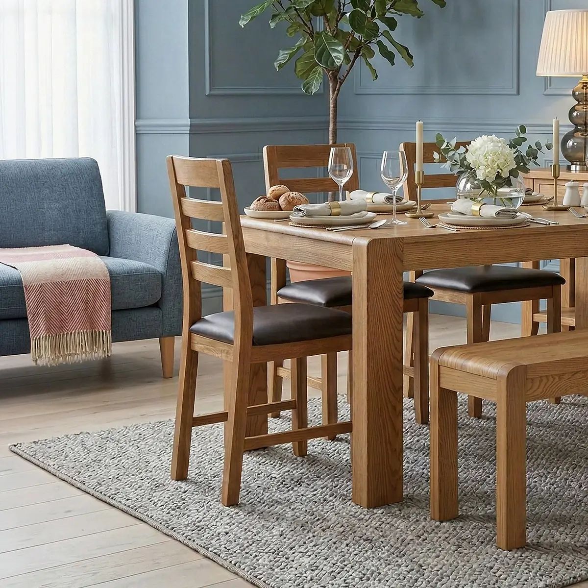 Roseland Grade B Furniture Harvey Oak & Brown PU Dining Chair - Set of 2 RRP £240