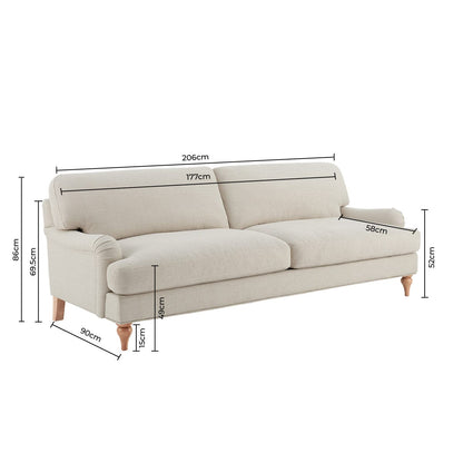 Dusk Grade B Hampshire Traditional 3 Seater Sofa - Textured Weave - Beige RRP £629