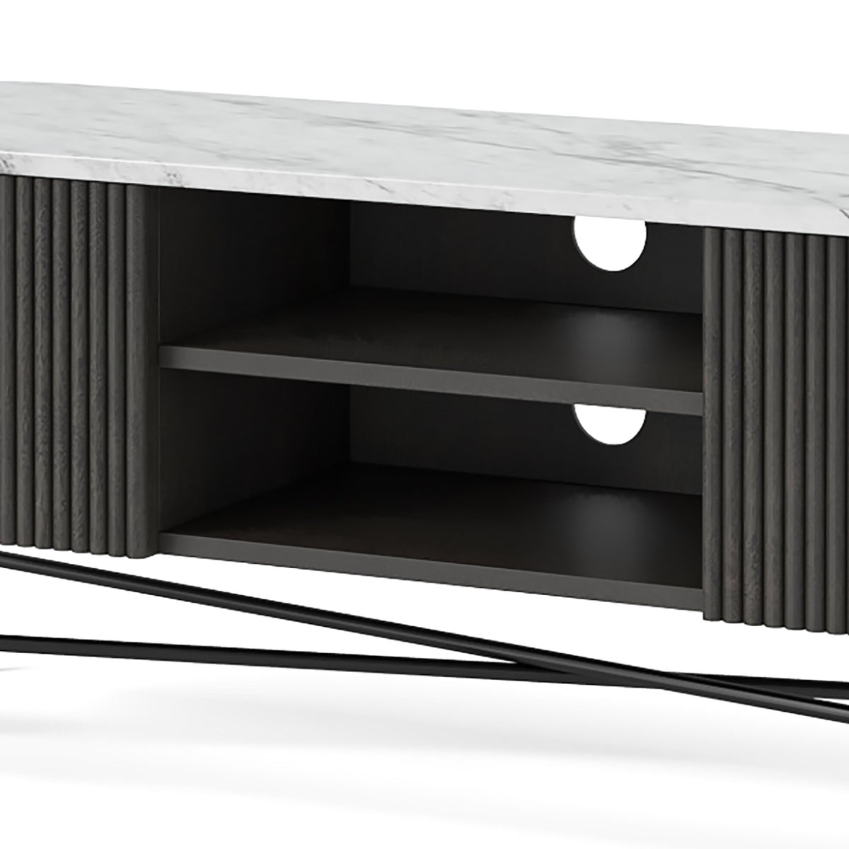 Roseland Grade B Furniture Milo Black Mango Wood & White Marble Fluted TV Stand RRP £750