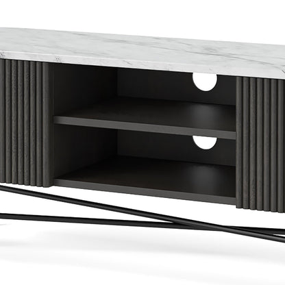 Roseland Grade B Furniture Milo Black Mango Wood & White Marble Fluted TV Stand RRP £750