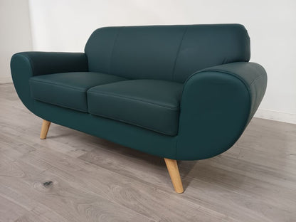 Febonic Living Grade B Jessy Teal Faux Leather & Light Wood 2 Seater Sofa RRP £600