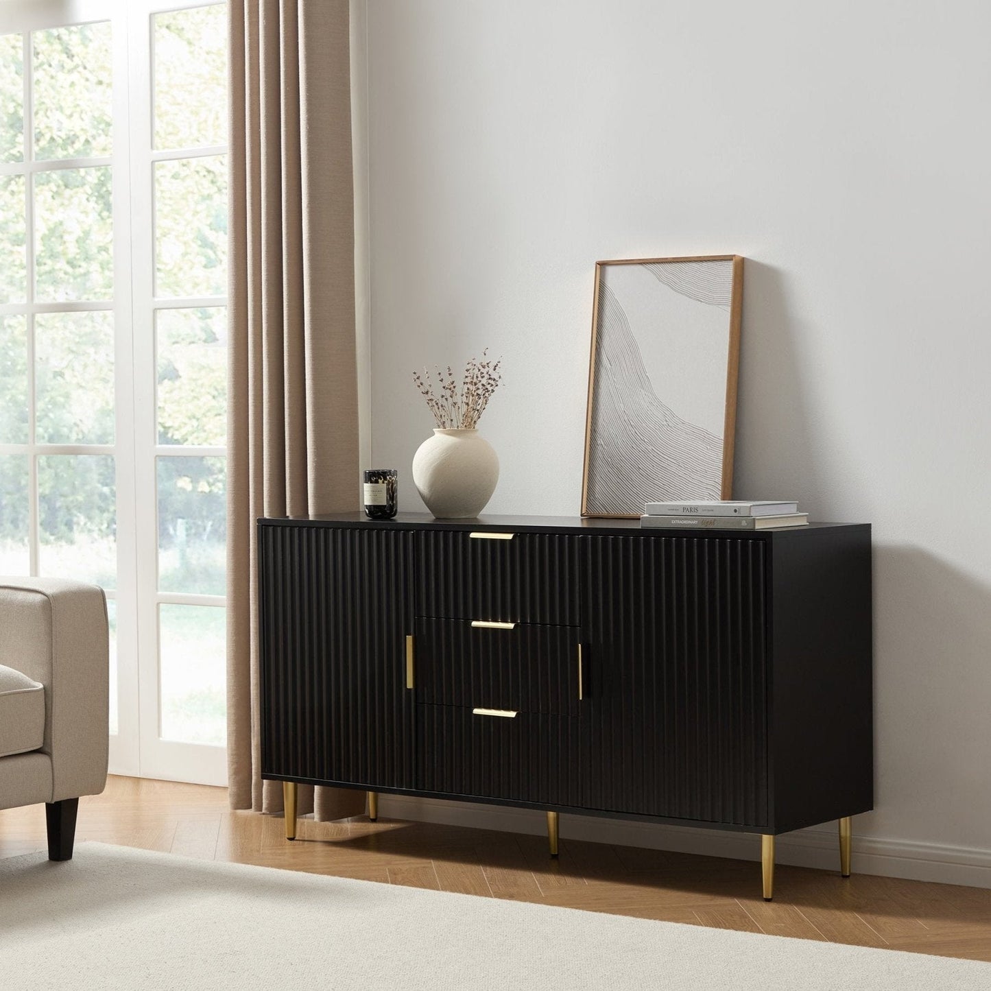 Dusk Evie Grade B Black & Gold Effect Sideboard with Drawers RRP £269