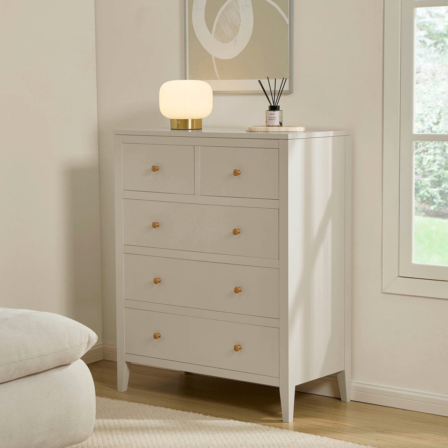 DUS-CC2-02785 Grade-C1 Dusk Poppy 5 Drawer Chest - Cream RRP £199.00
