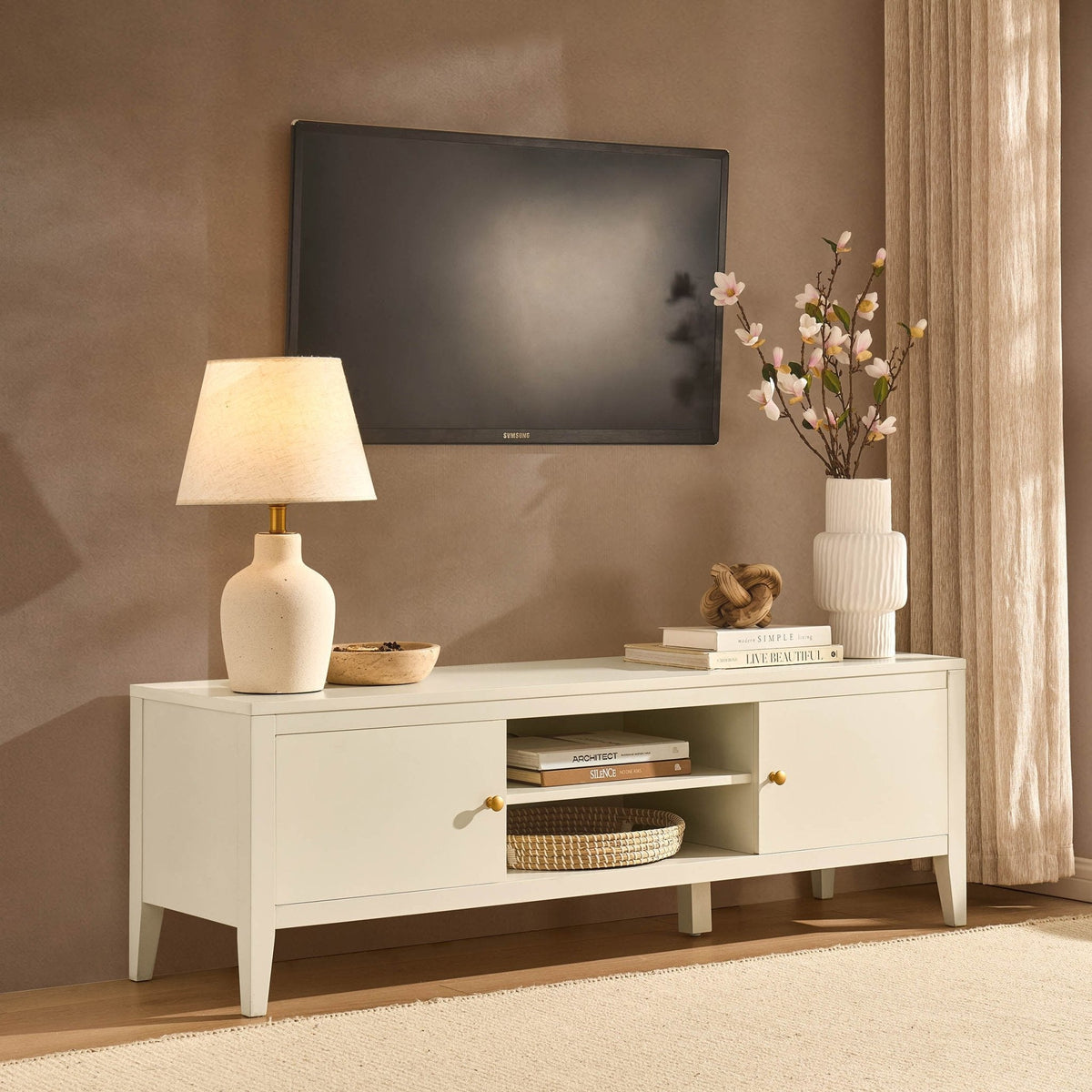 DUS-CC2-08437 Grade-B Dusk Poppy Tv Unit for TVs up to 55" - Cream RRP £134.00
